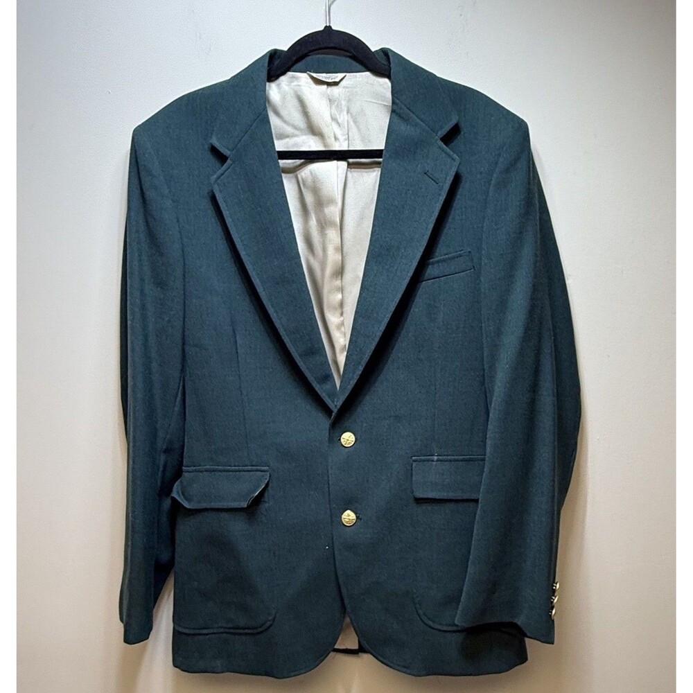 Masters Green Wool Blend Blazer Mens 42L Gold Buttons Classic Lined Jacket Vtg - Picture 2 of 8